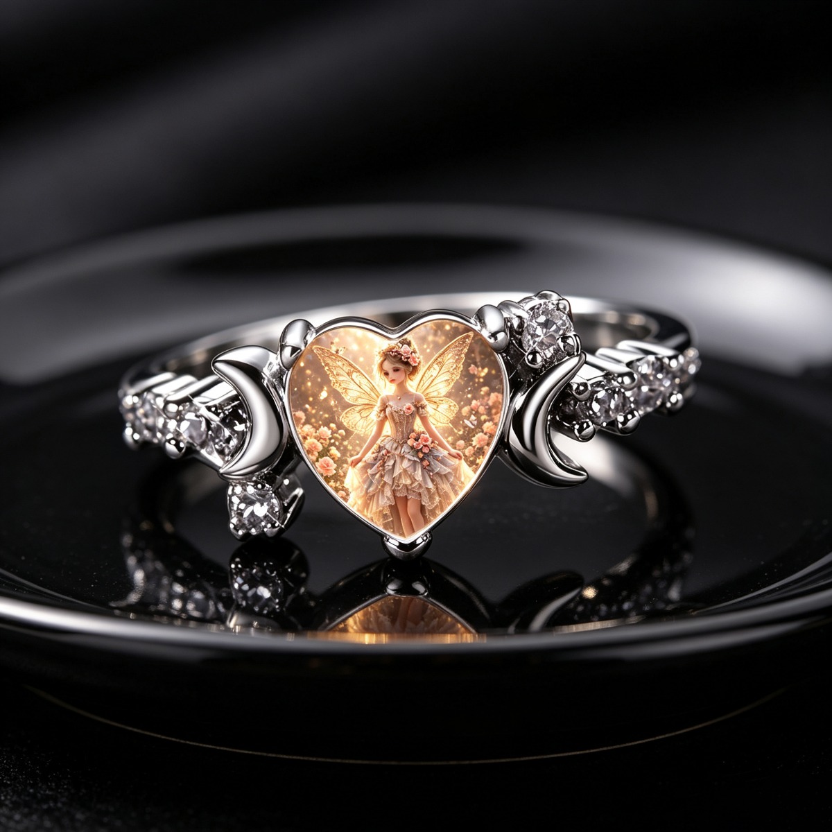 Women's Vintage Magic Fairy Wings Heart Ring